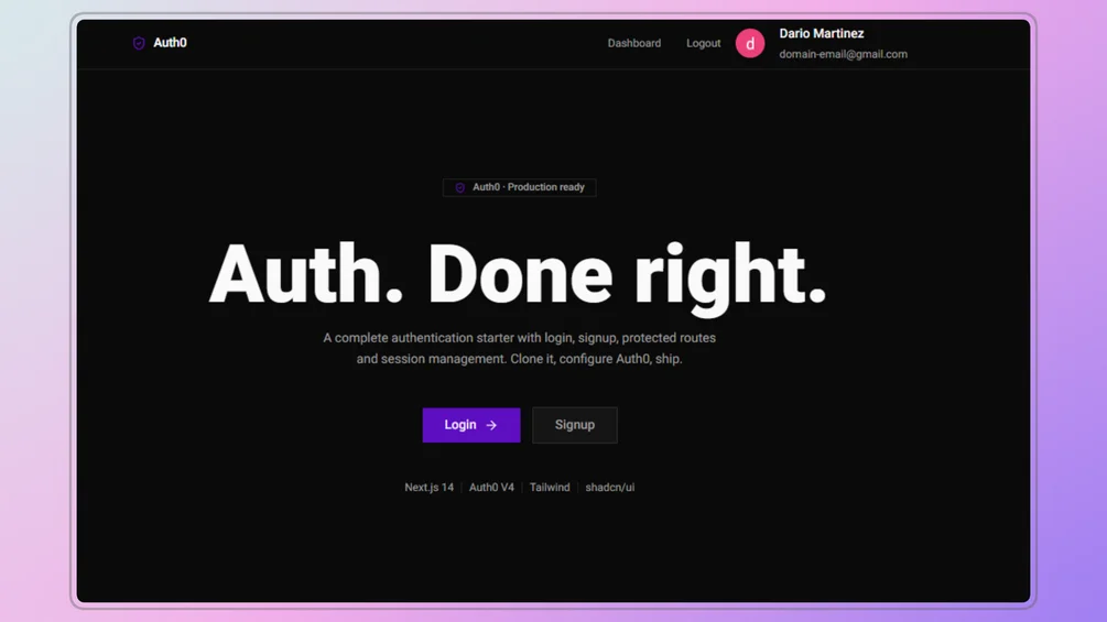 Image of Next.js 14 + Auth0 v4 Authentication Boilerplate